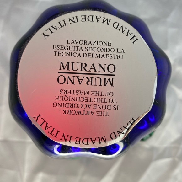 Murano White Cristal  Italy Blown Arte Glass Vase Blue Clear Teal new - Picture 6 of 7